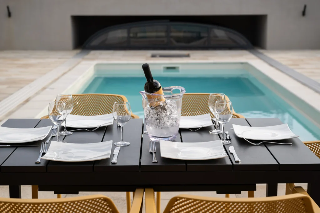 Private terrace overlooking forest at Villa Wood
